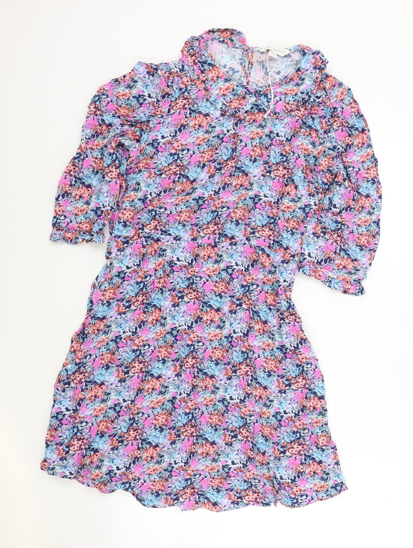 Marks and Spencer Womens Purple Floral Viscose Fit & Flare Size 14 Collared Zip