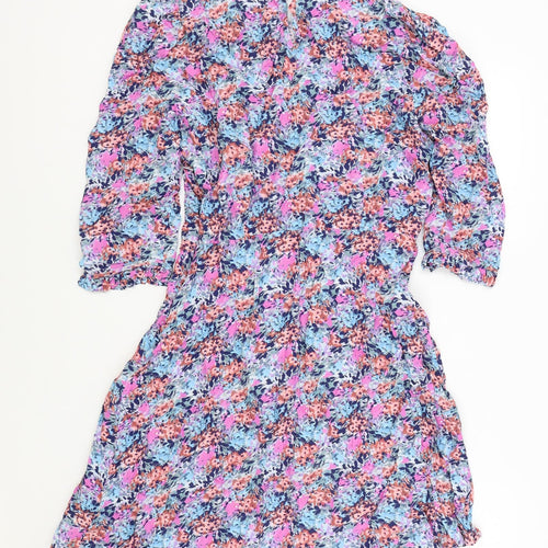 Marks and Spencer Womens Purple Floral Viscose Fit & Flare Size 14 Collared Zip