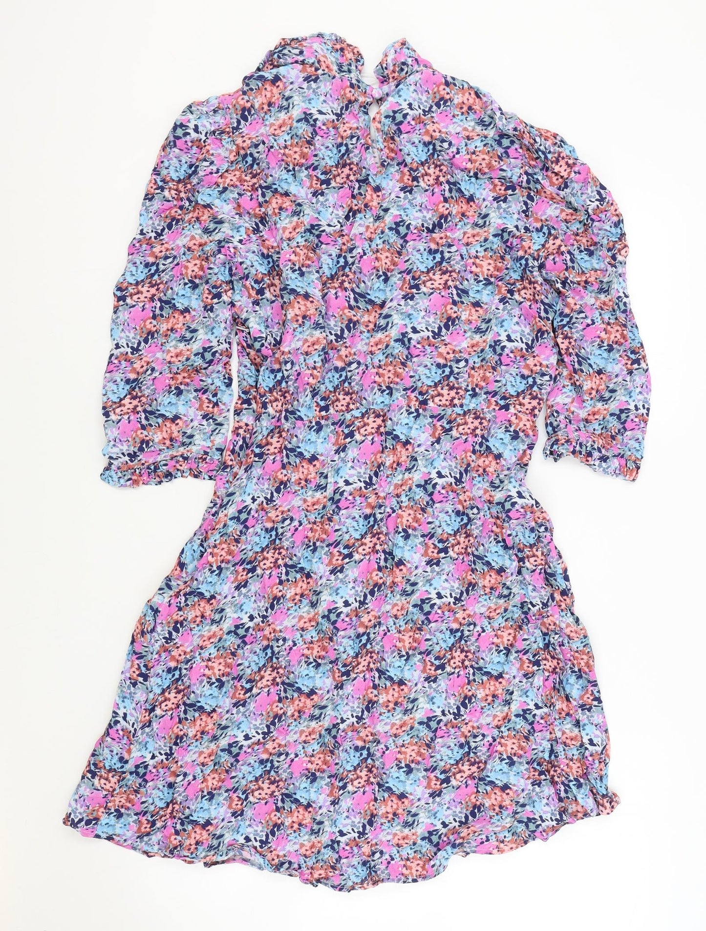 Marks and Spencer Womens Purple Floral Viscose Fit & Flare Size 14 Collared Zip