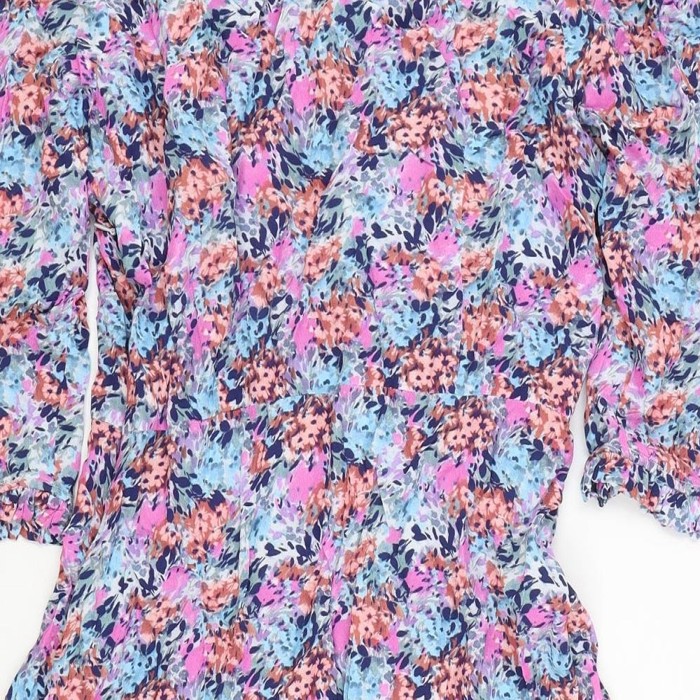 Marks and Spencer Womens Purple Floral Viscose Fit & Flare Size 14 Collared Zip