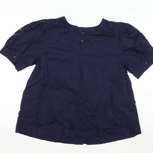 Marks and Spencer Womens Blue 100% Cotton Tunic T-Shirt Size 12 Boat Neck - Lace Detail