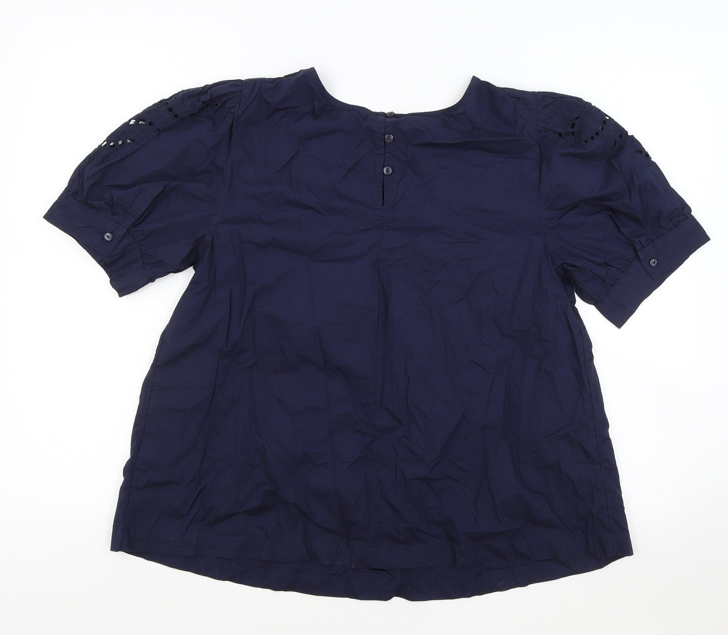 Marks and Spencer Womens Blue 100% Cotton Tunic T-Shirt Size 12 Boat Neck - Lace Detail
