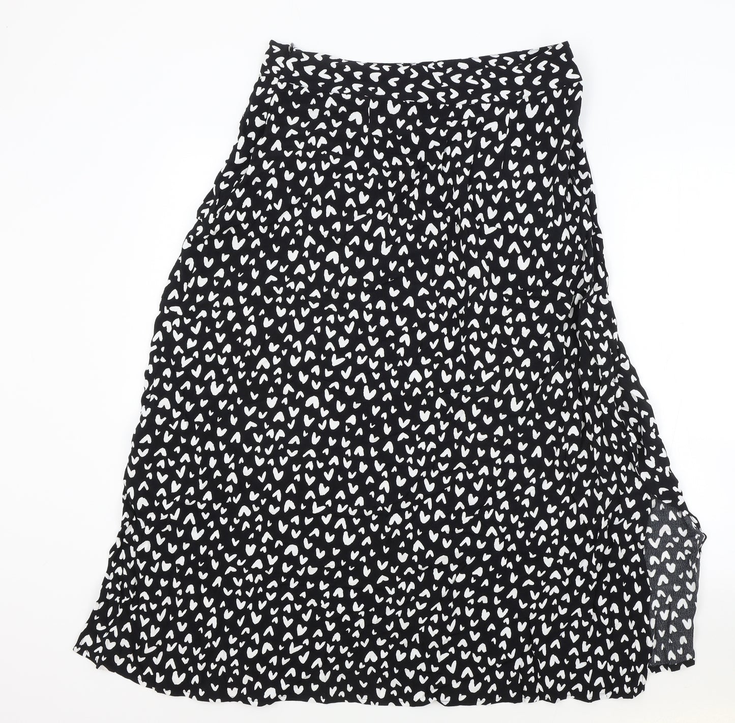 Marks and Spencer Womens Black Geometric Polyester Flare Skirt Size 14 Zip