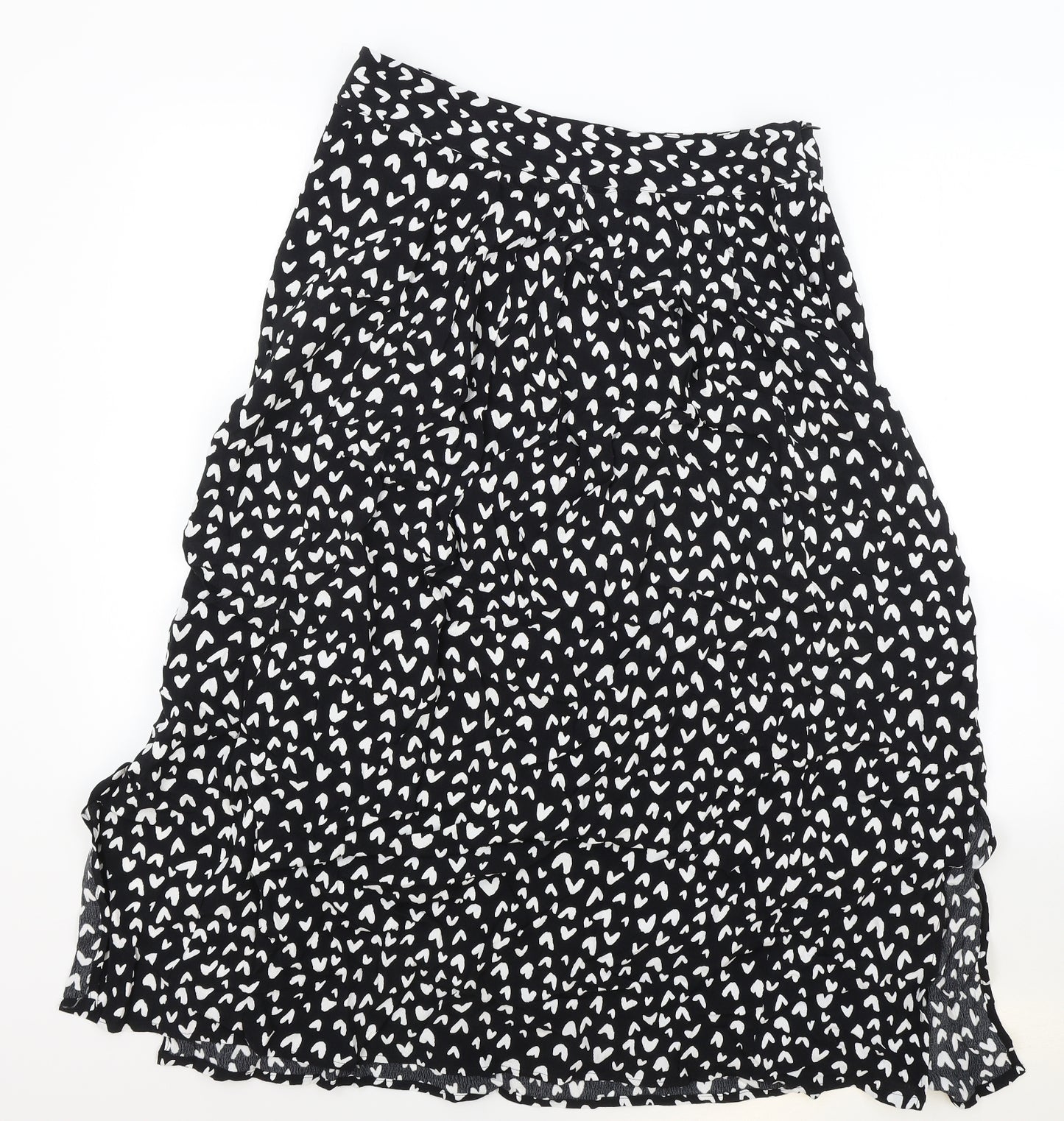 Marks and Spencer Womens Black Geometric Polyester Flare Skirt Size 14 Zip