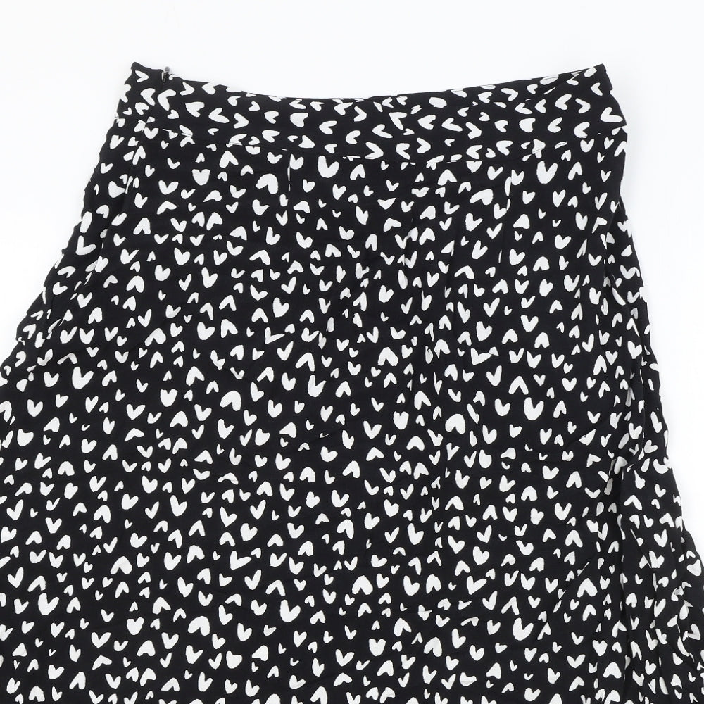 Marks and Spencer Womens Black Geometric Polyester Flare Skirt Size 14 Zip