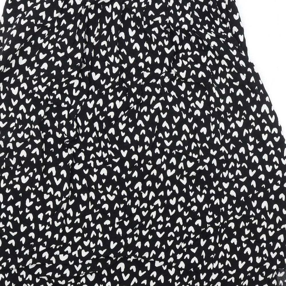 Marks and Spencer Womens Black Geometric Polyester Flare Skirt Size 14 Zip