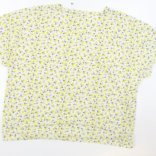 Marks and Spencer Womens White Floral Polyester Basic T-Shirt Size 24 Round Neck