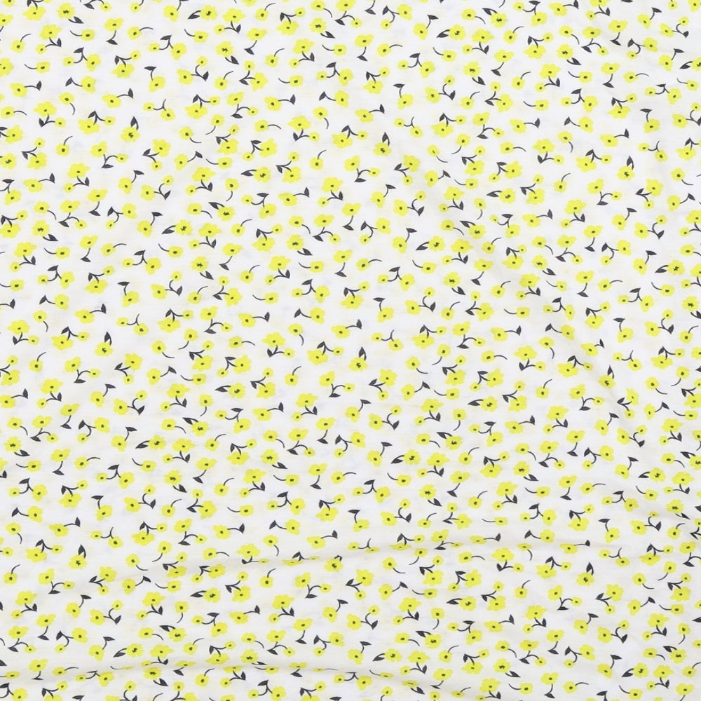 Marks and Spencer Womens White Floral Polyester Basic T-Shirt Size 24 Round Neck