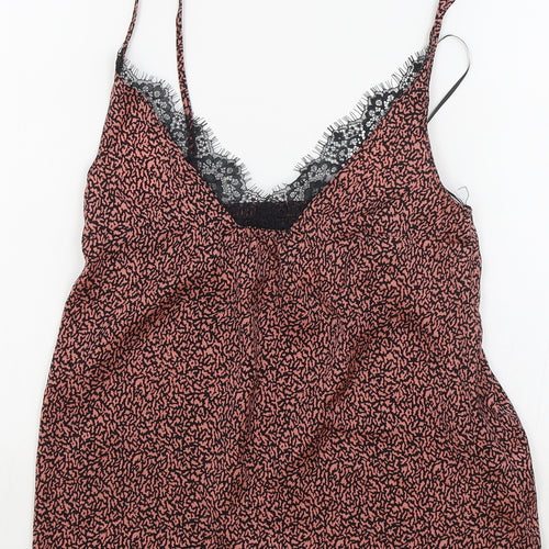 Marks and Spencer Womens Pink Animal Print Polyester Cami Pyjama Top Size 6 - Lace Detail
