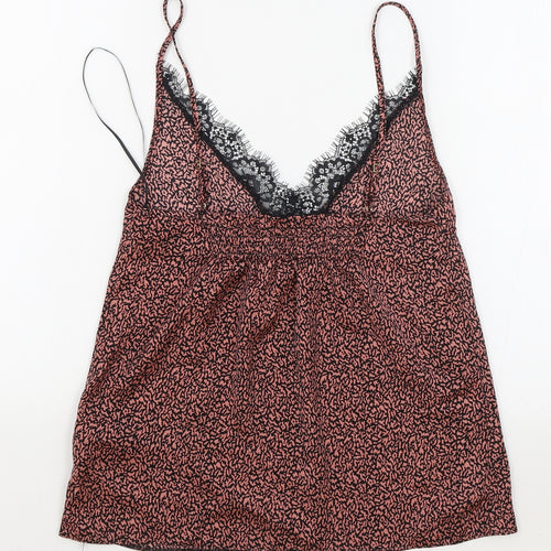 Marks and Spencer Womens Pink Animal Print Polyester Cami Pyjama Top Size 6 - Lace Detail