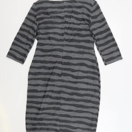 Per Una Womens Grey Striped Polyester Bodycon Size 14 Boat Neck Pullover