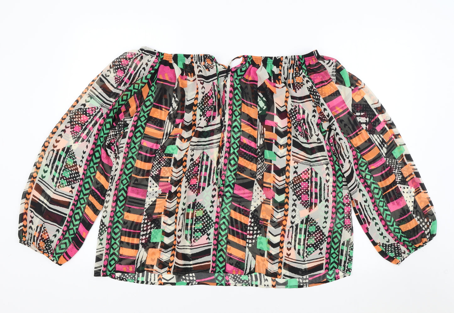 NEXT Womens Multicoloured Geometric Polyester Basic Blouse Size 14 Off the Shoulder