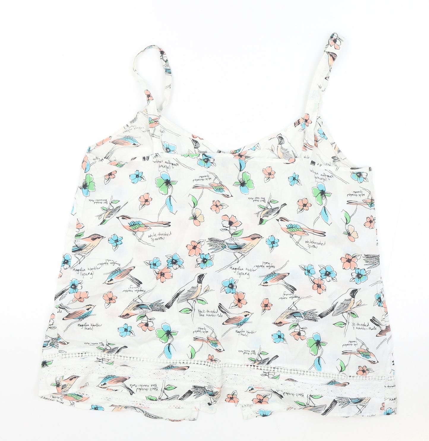 Mantaray Womens White Floral 100% Cotton Camisole Tank Size 16 V-Neck - Lace Detail