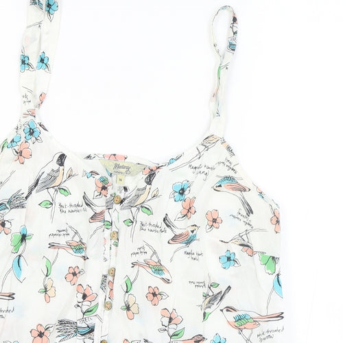 Mantaray Womens White Floral 100% Cotton Camisole Tank Size 16 V-Neck - Lace Detail