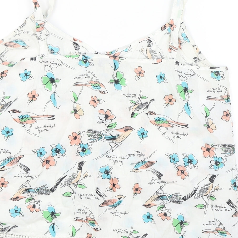 Mantaray Womens White Floral 100% Cotton Camisole Tank Size 16 V-Neck - Lace Detail