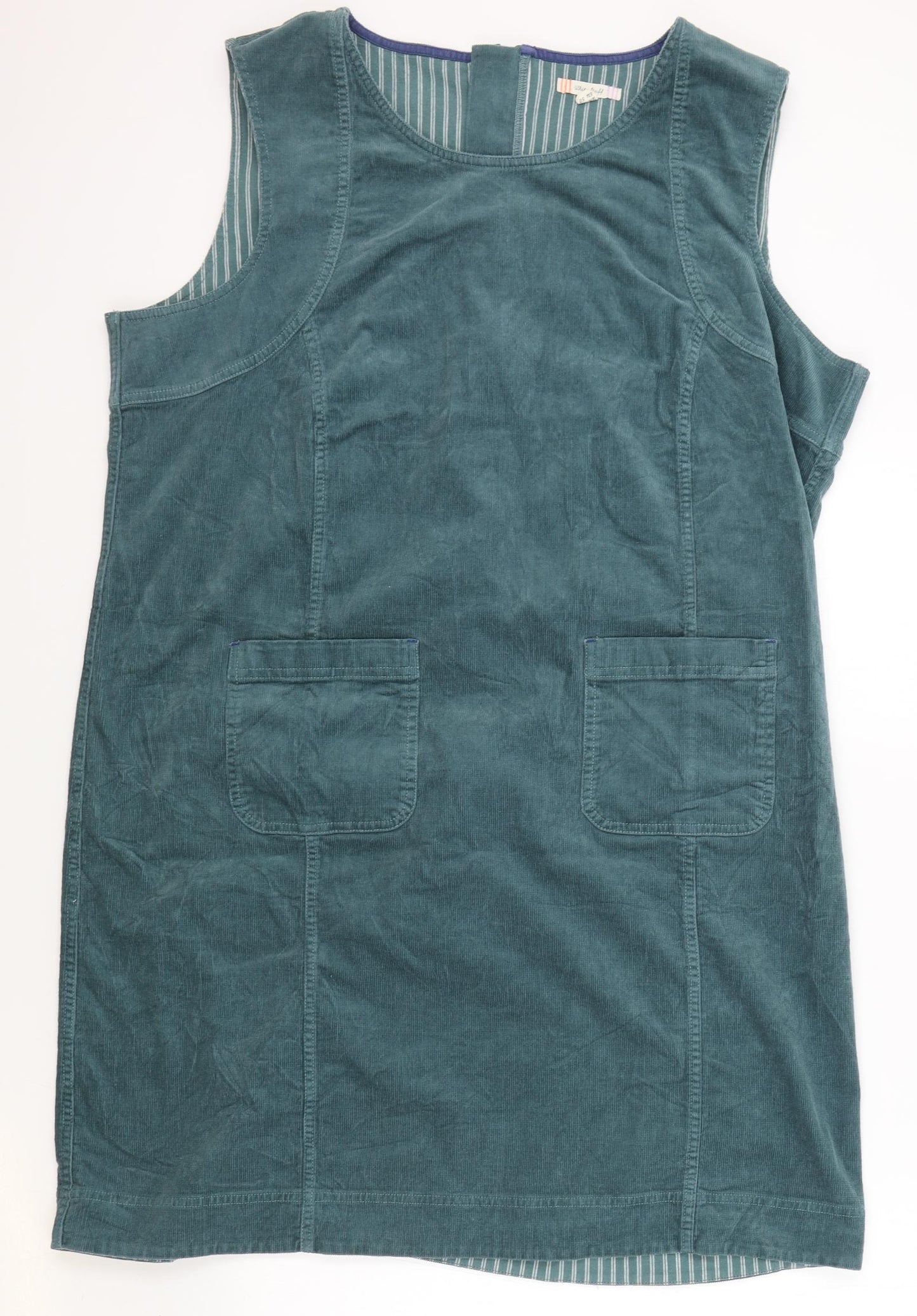White Stuff Womens Green Cotton Pinafore/Dungaree Dress Size 22 Boat Neck Zip