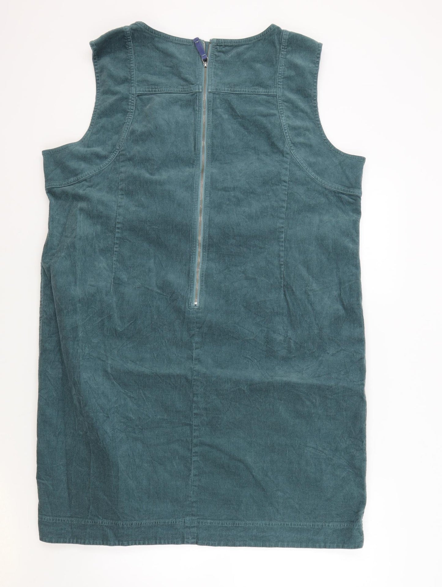White Stuff Womens Green Cotton Pinafore/Dungaree Dress Size 22 Boat Neck Zip