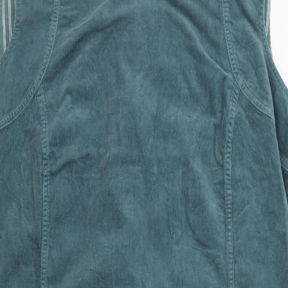 White Stuff Womens Green Cotton Pinafore/Dungaree Dress Size 22 Boat Neck Zip
