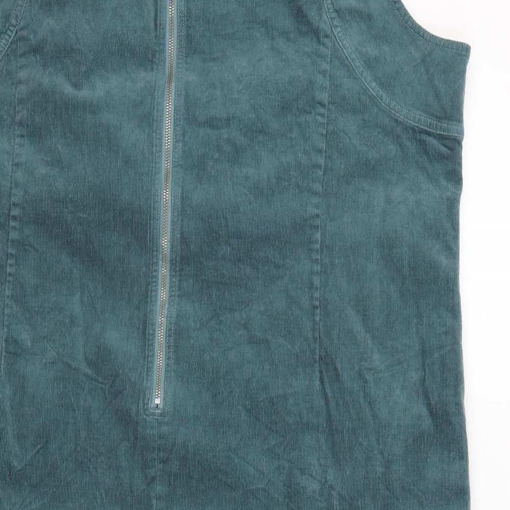 White Stuff Womens Green Cotton Pinafore/Dungaree Dress Size 22 Boat Neck Zip