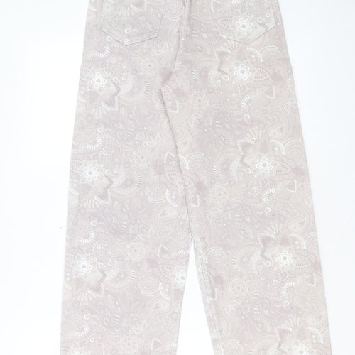 Shekou Womens Grey Geometric Linen Straight Jeans Size 2XS L27 in Regular Button
