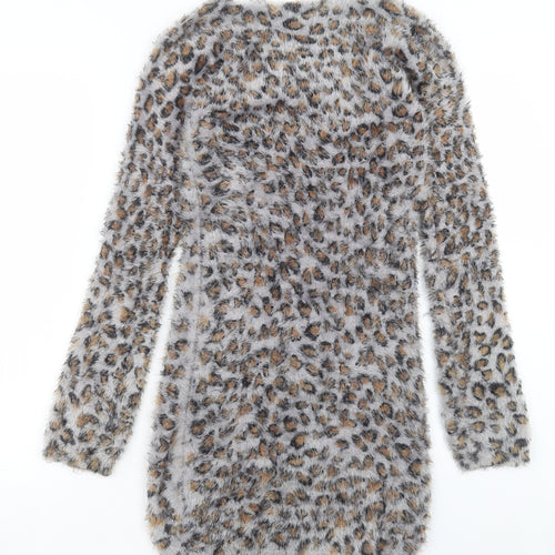 VOULEY VOUS Womens Brown Animal Print Acrylic Jumper Dress Size S V-Neck Pullover