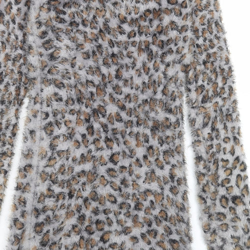 VOULEY VOUS Womens Brown Animal Print Acrylic Jumper Dress Size S V-Neck Pullover
