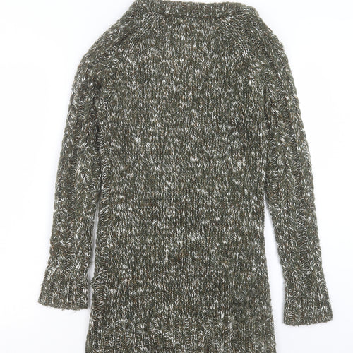 Crafted Womens Green V-Neck Acrylic Cardigan Jumper Size 8 - Buckle Detail