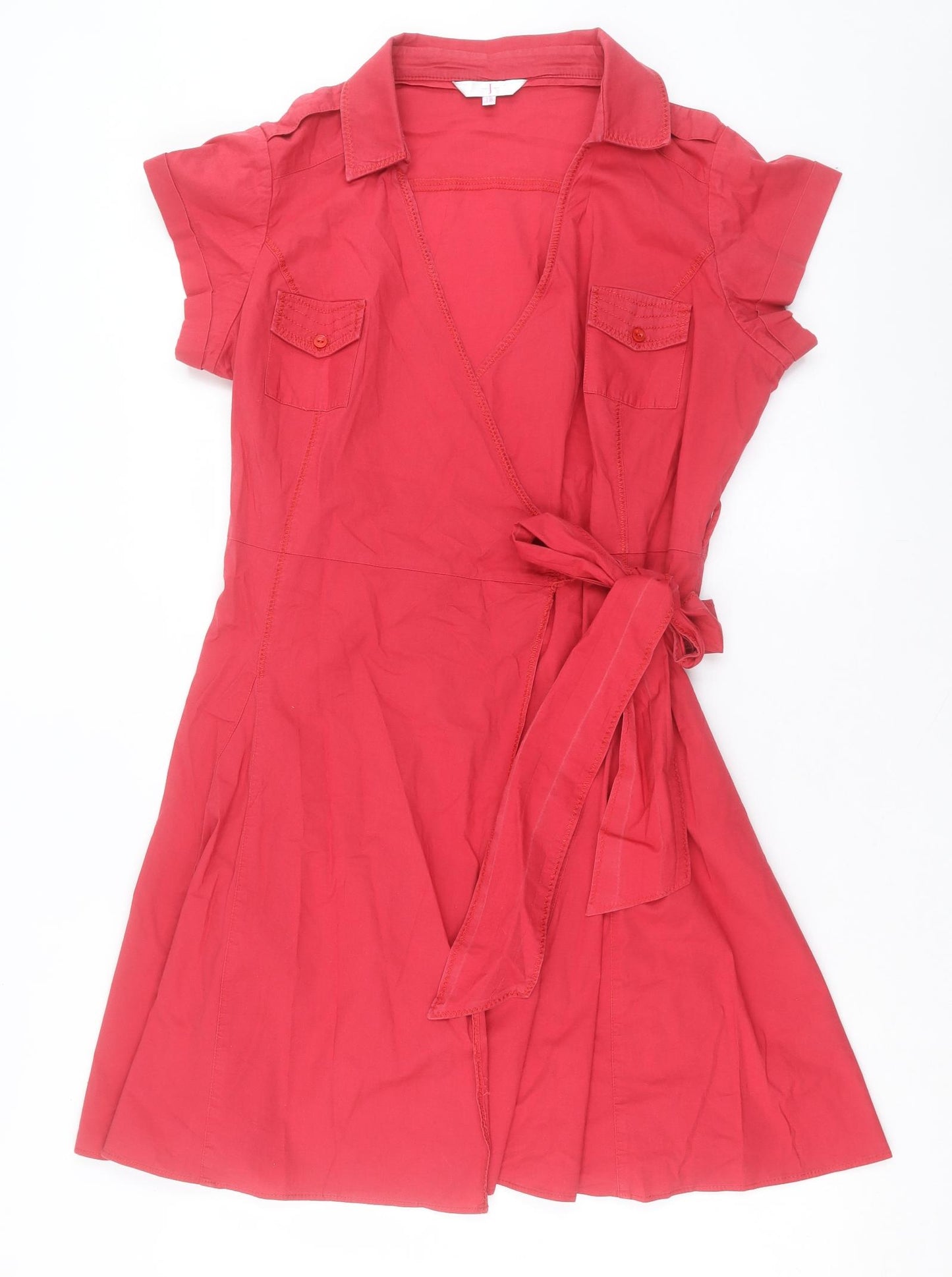 Jasper Conran Womens Pink Cotton A-Line Size 18 V-Neck Tie