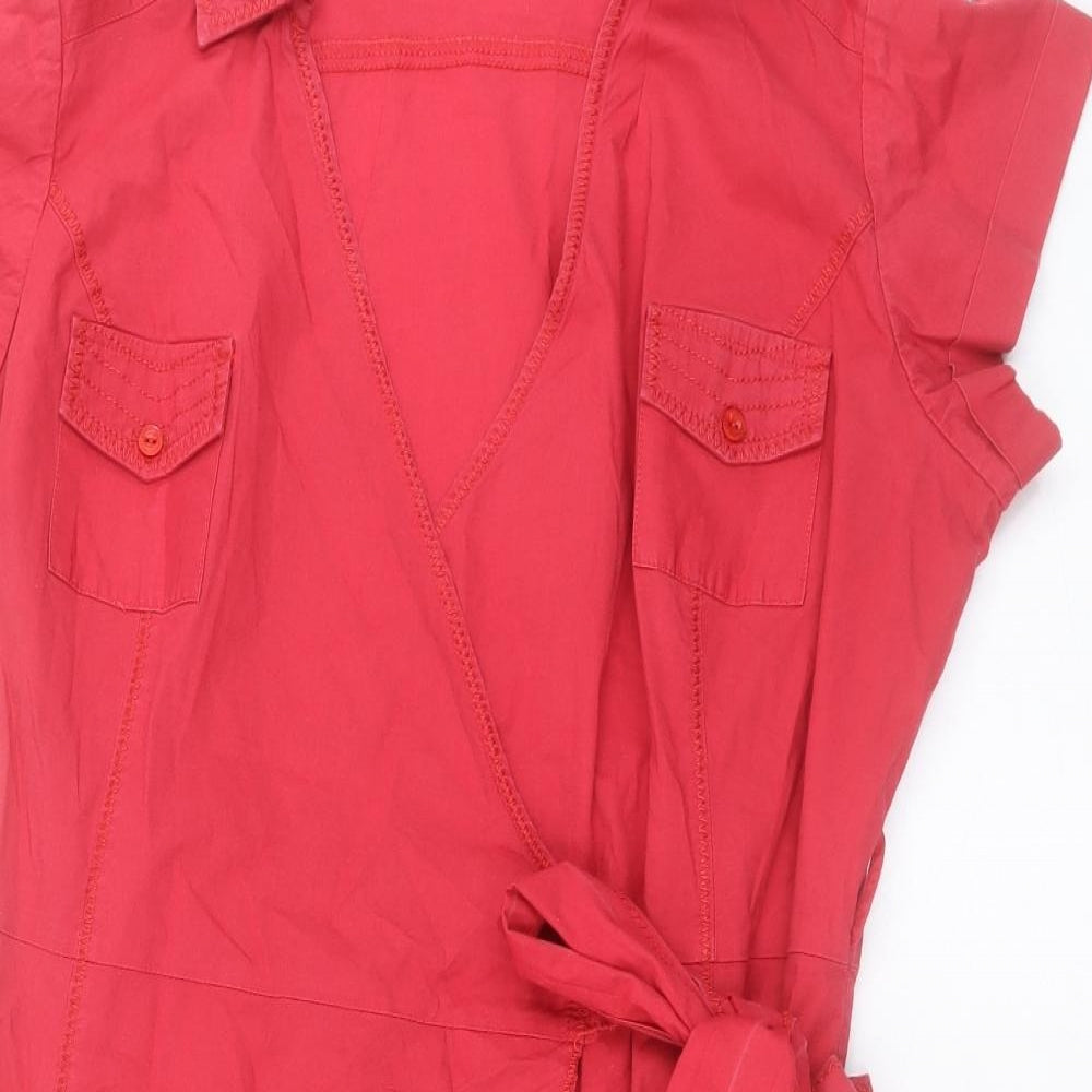 Jasper Conran Womens Pink Cotton A-Line Size 18 V-Neck Tie