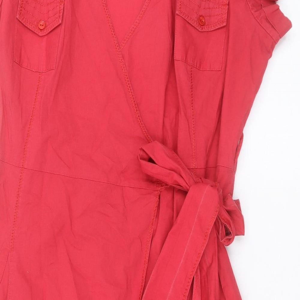 Jasper Conran Womens Pink Cotton A-Line Size 18 V-Neck Tie