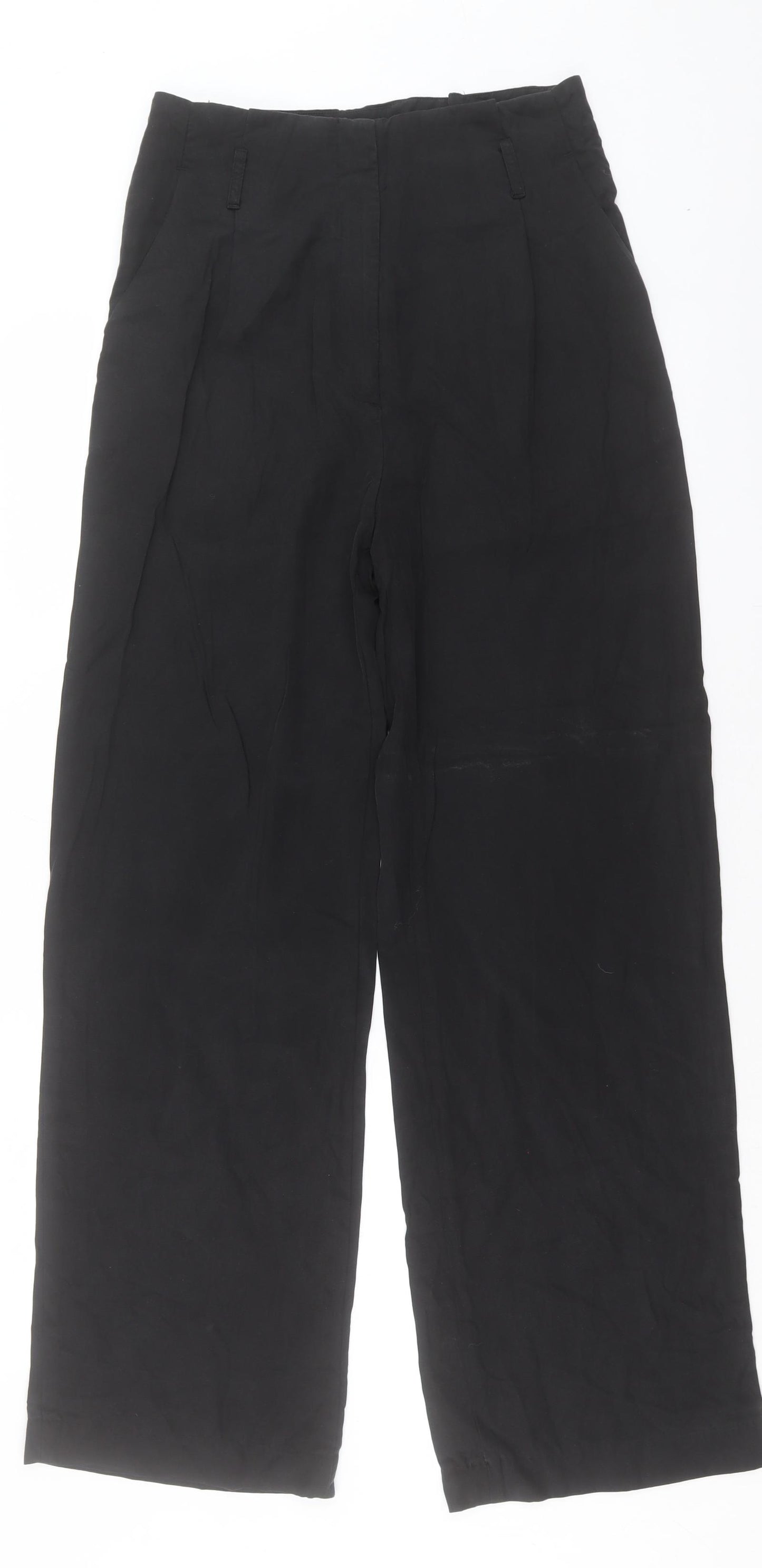 H&M Womens Black Lyocell Trousers Size 10 L31 in Regular Hook & Eye