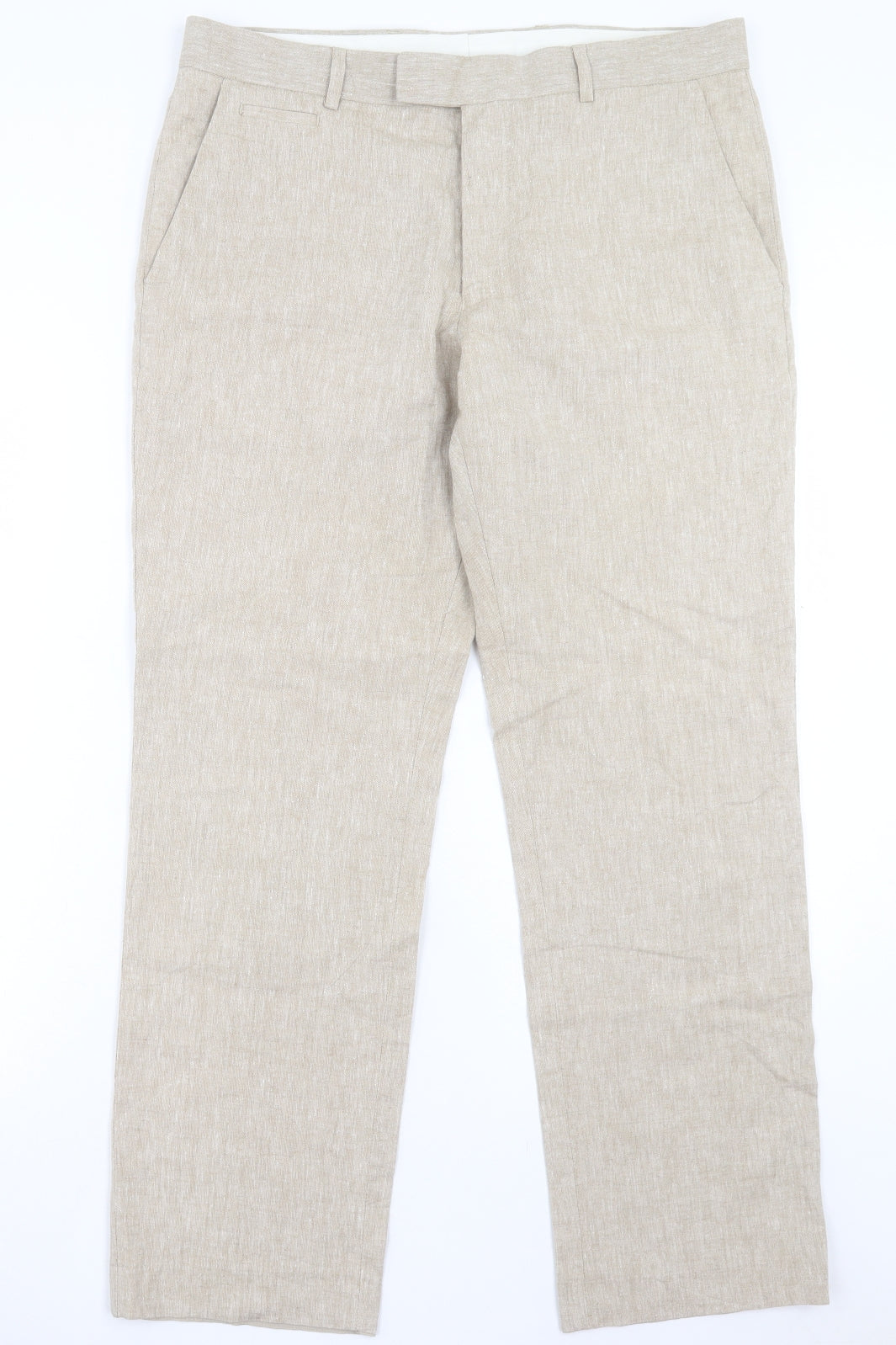 Debenhams Mens Beige Polyester Trousers Size 34 in L29 in Regular Hook & Eye