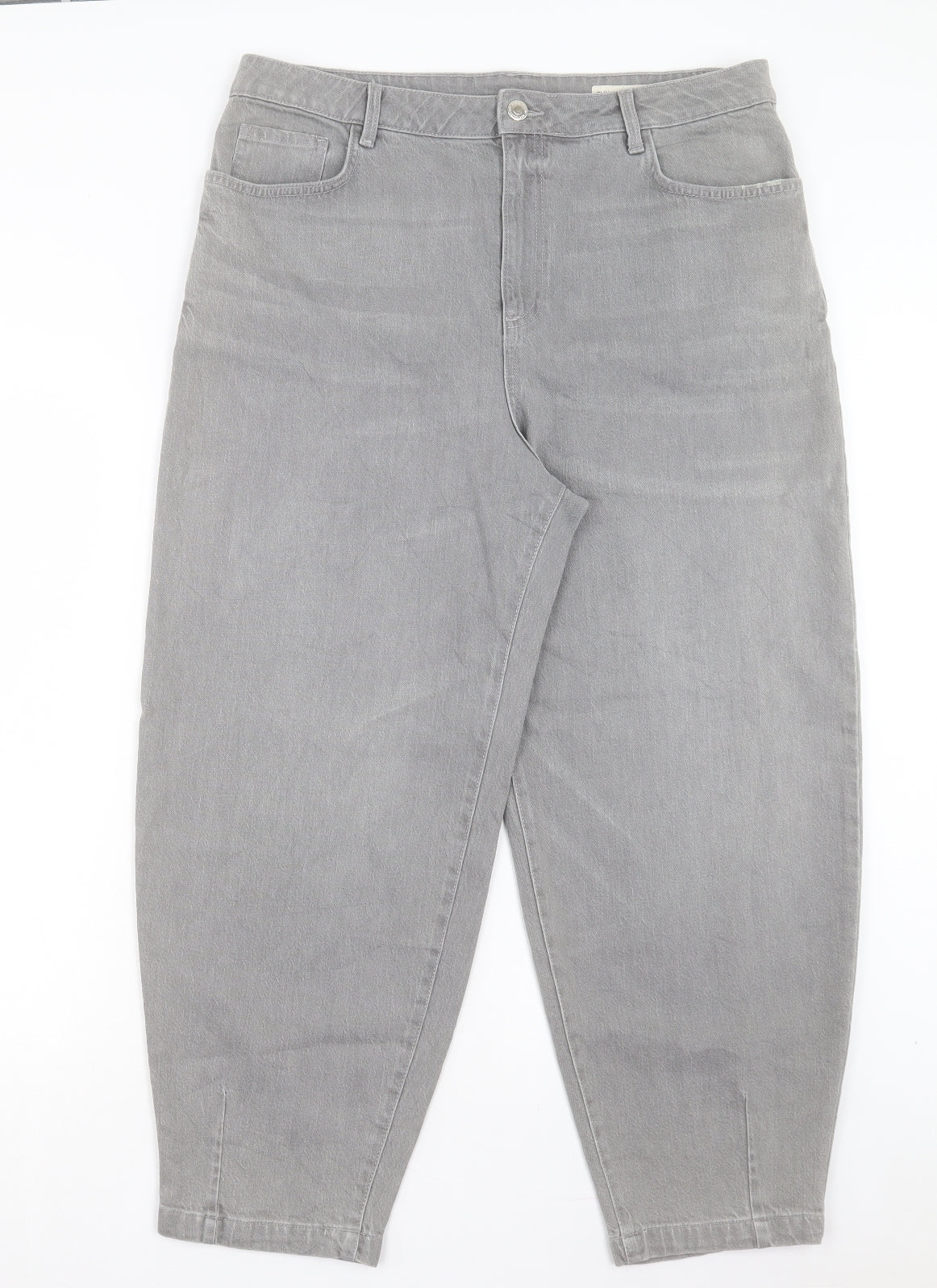 Marks and Spencer Womens Grey Cotton Straight Jeans Size 18 L27 in Slim Button