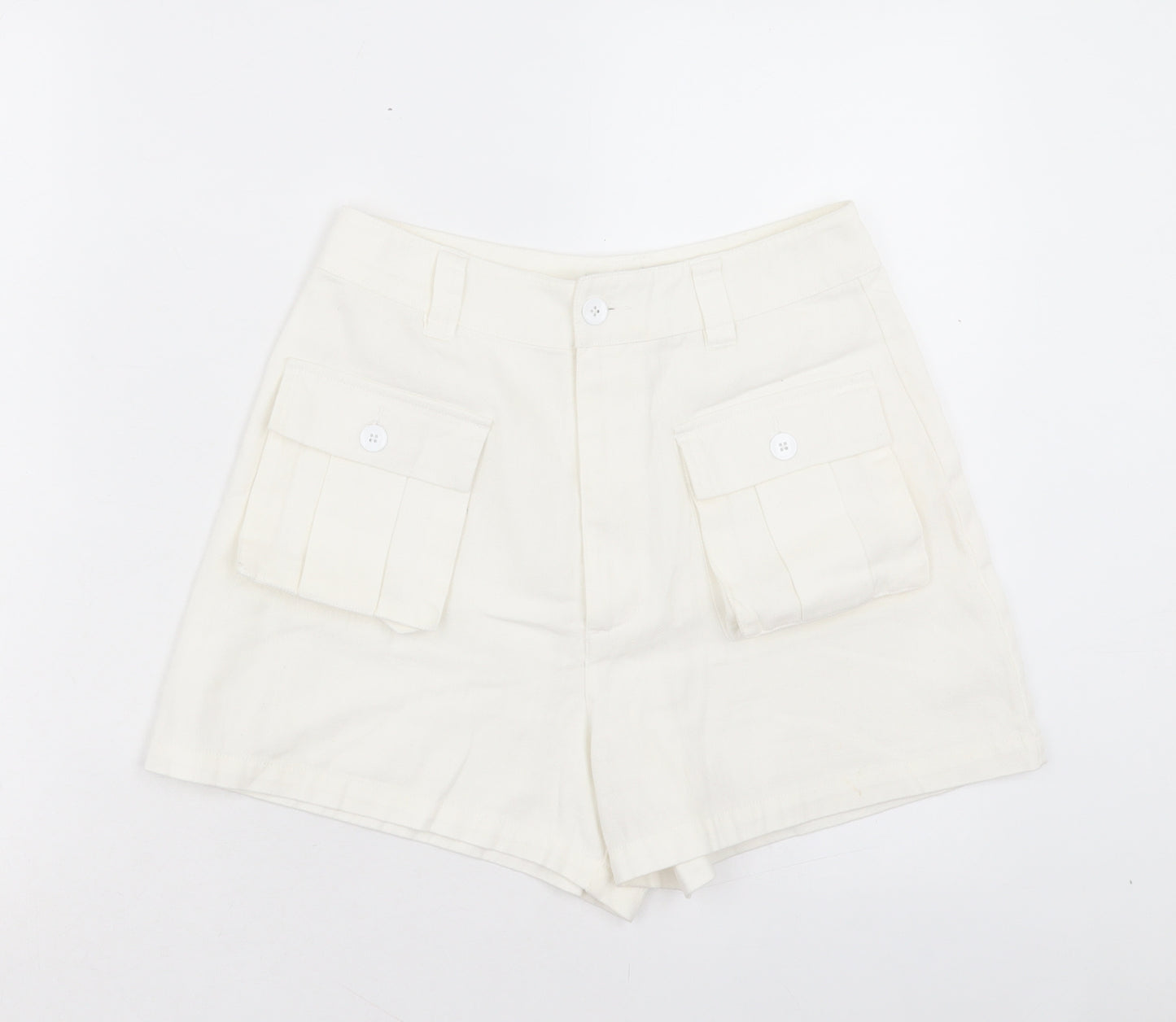 ASOS Womens White Cotton Cargo Shorts Size 8 L3 in Regular Button