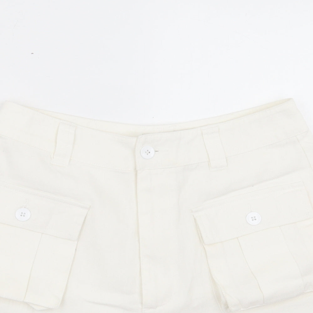 ASOS Womens White Cotton Cargo Shorts Size 8 L3 in Regular Button