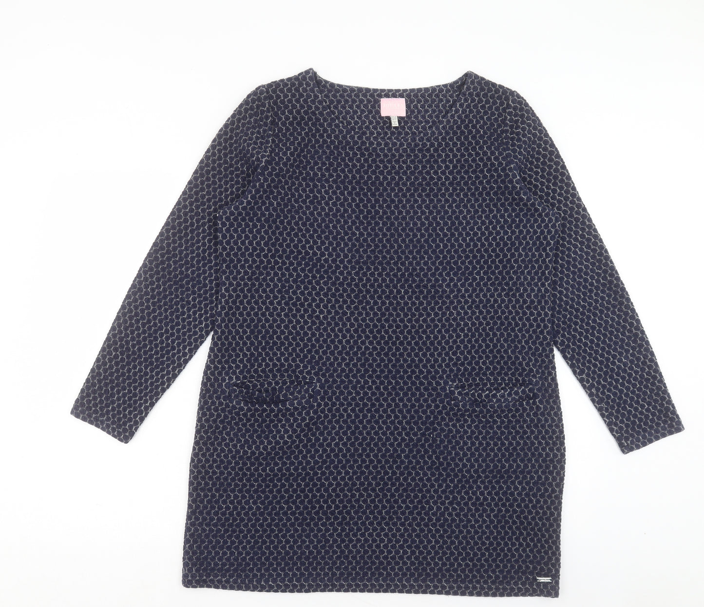 Joules Womens Blue Geometric Polyester Jumper Dress Size 16 Boat Neck Pullover