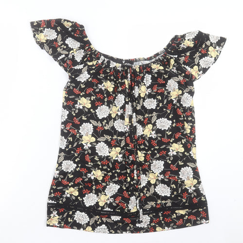 Very Womens Multicoloured Floral Viscose Basic T-Shirt Size 10 Off the Shoulder