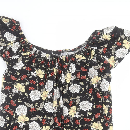 Very Womens Multicoloured Floral Viscose Basic T-Shirt Size 10 Off the Shoulder