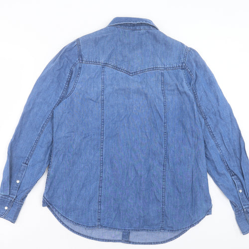 Per Una Womens Blue Cotton Basic Button-Up Size 12 Collared
