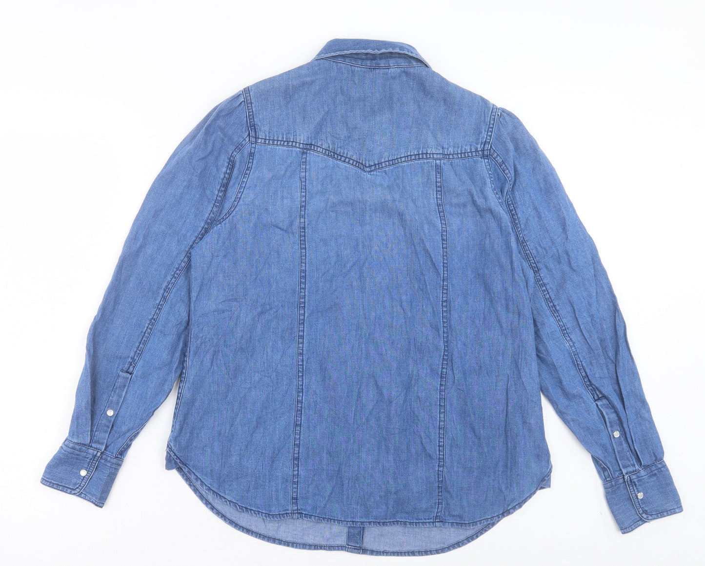 Per Una Womens Blue Cotton Basic Button-Up Size 12 Collared
