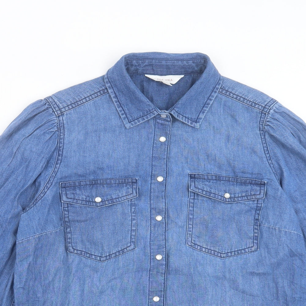 Per Una Womens Blue Cotton Basic Button-Up Size 12 Collared