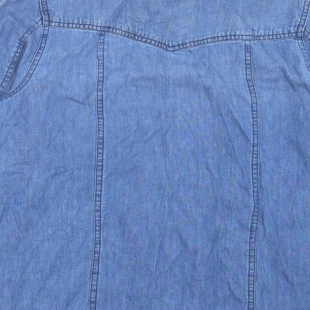 Per Una Womens Blue Cotton Basic Button-Up Size 12 Collared