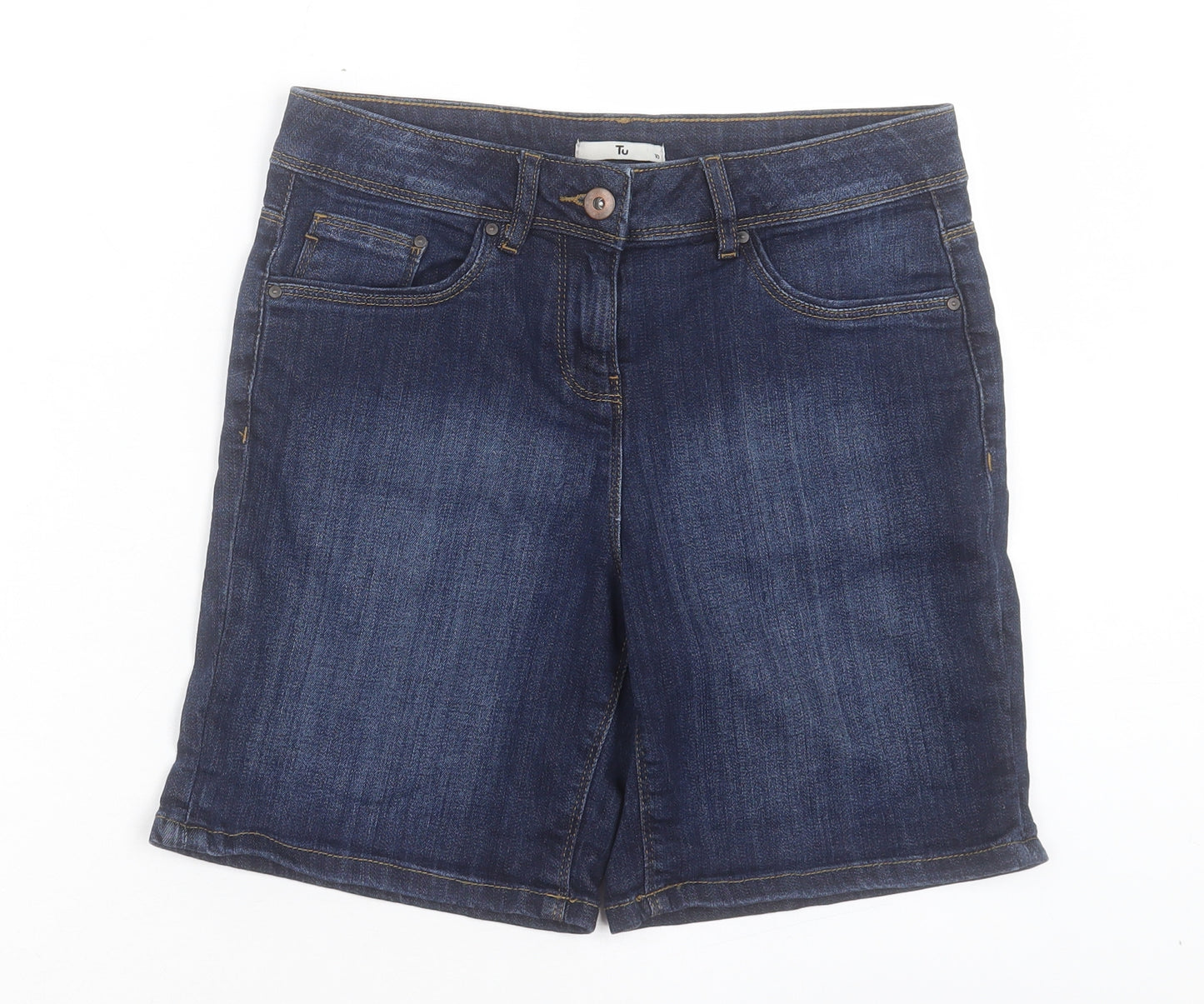 TU Womens Blue Cotton Boyfriend Shorts Size 10 L7 in Regular Button