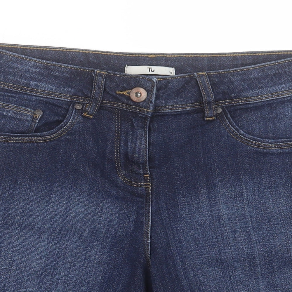 TU Womens Blue Cotton Boyfriend Shorts Size 10 L7 in Regular Button