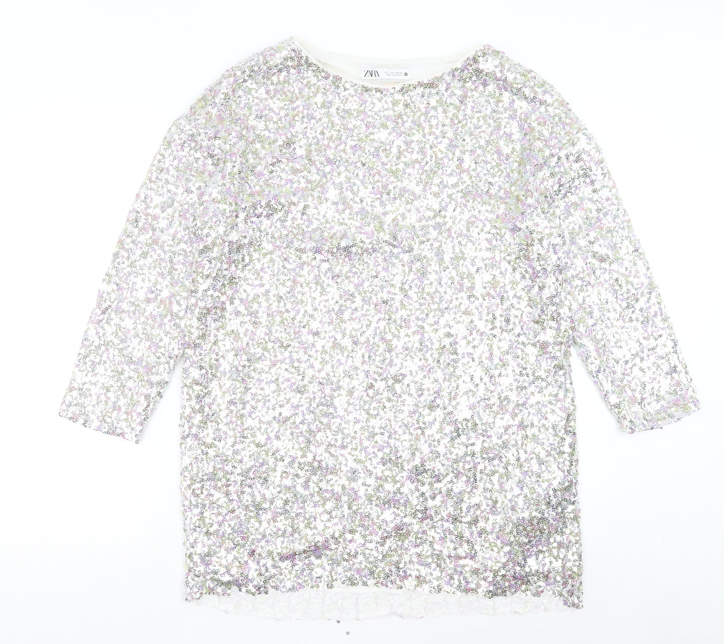 Zara Womens Silver Polyester A-Line Size S Boat Neck Pullover