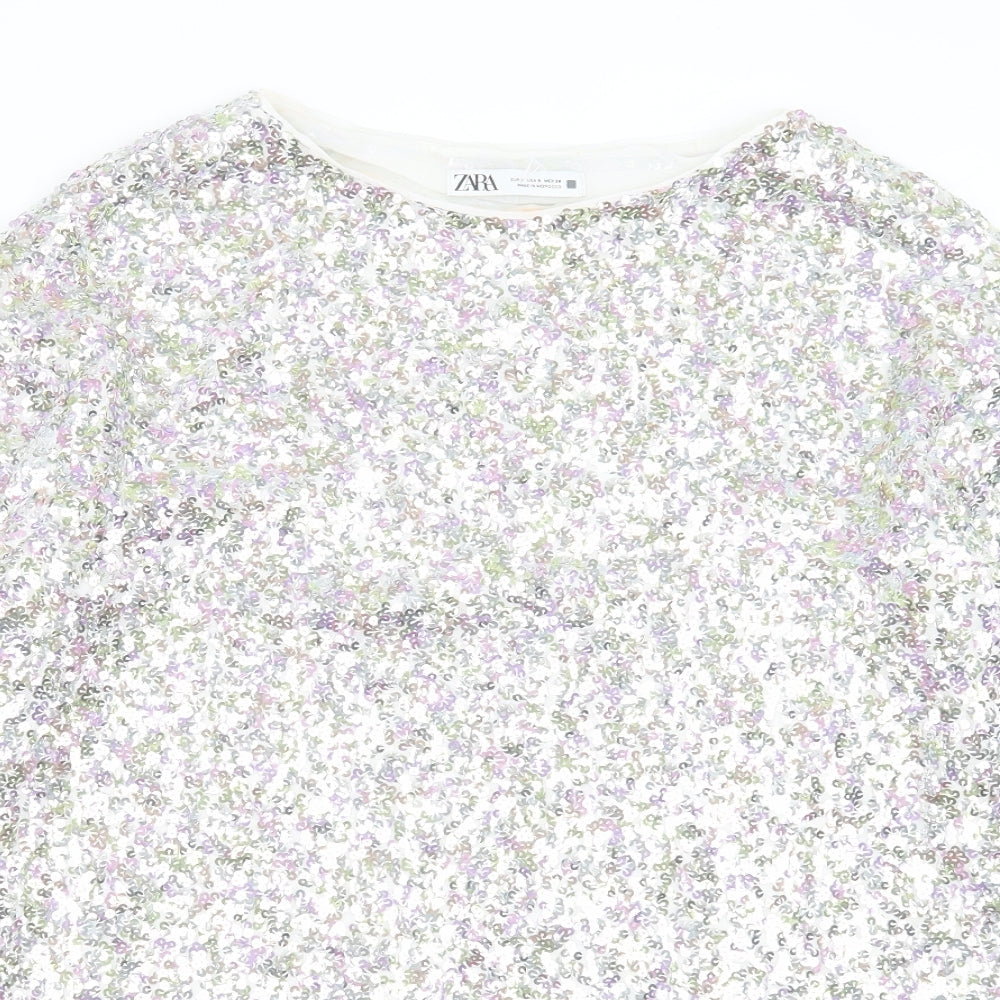 Zara Womens Silver Polyester A-Line Size S Boat Neck Pullover