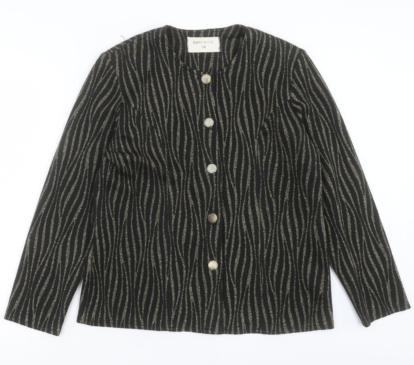 bonmarch Womens Black Animal Print Jacket Size 14 Button