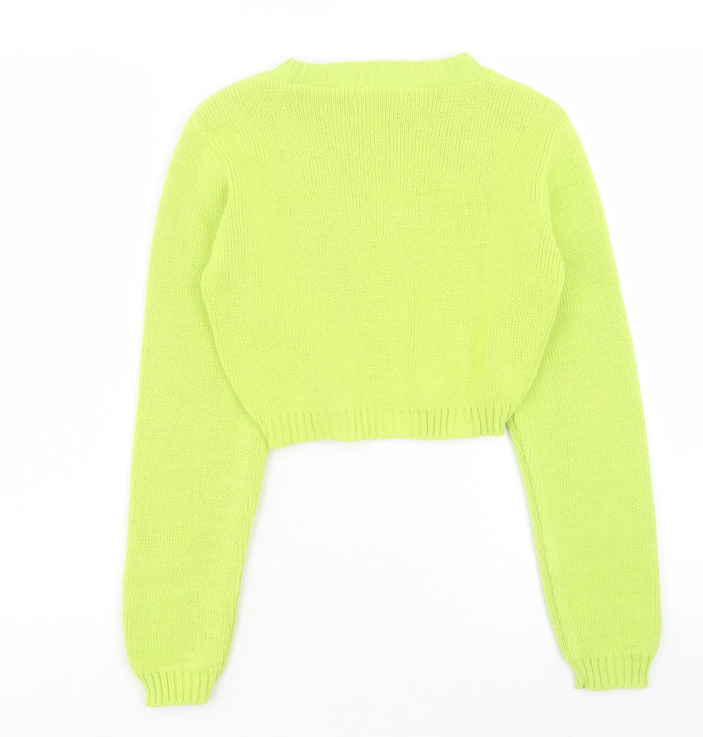 Glamorous Womens Green Crew Neck Acrylic Pullover Jumper Size 8 - Cropped