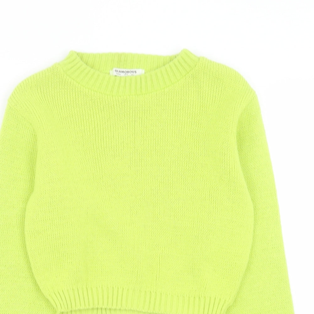 Glamorous Womens Green Crew Neck Acrylic Pullover Jumper Size 8 - Cropped