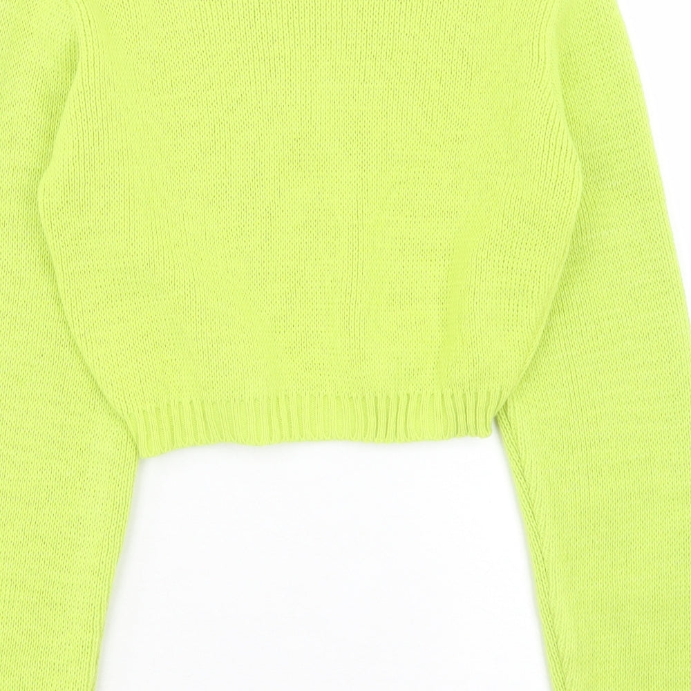 Glamorous Womens Green Crew Neck Acrylic Pullover Jumper Size 8 - Cropped